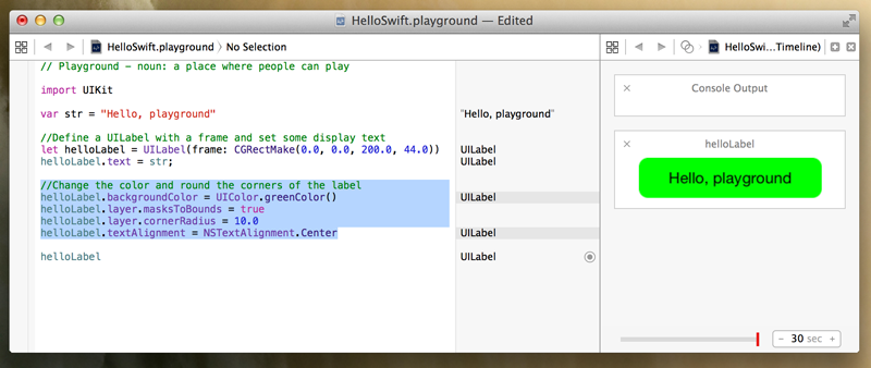 Swift Playground with UILabel now green with rounded corners